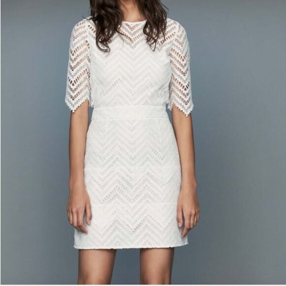 Maje Rosalba Mini Dress Chevron Dentelle Cutout Lace Sheer White Size 2 - Medium - Picture 1 of 11